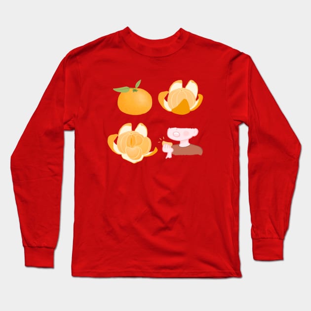 Cute mandarin orange illustration Long Sleeve T-Shirt by ballooonfish